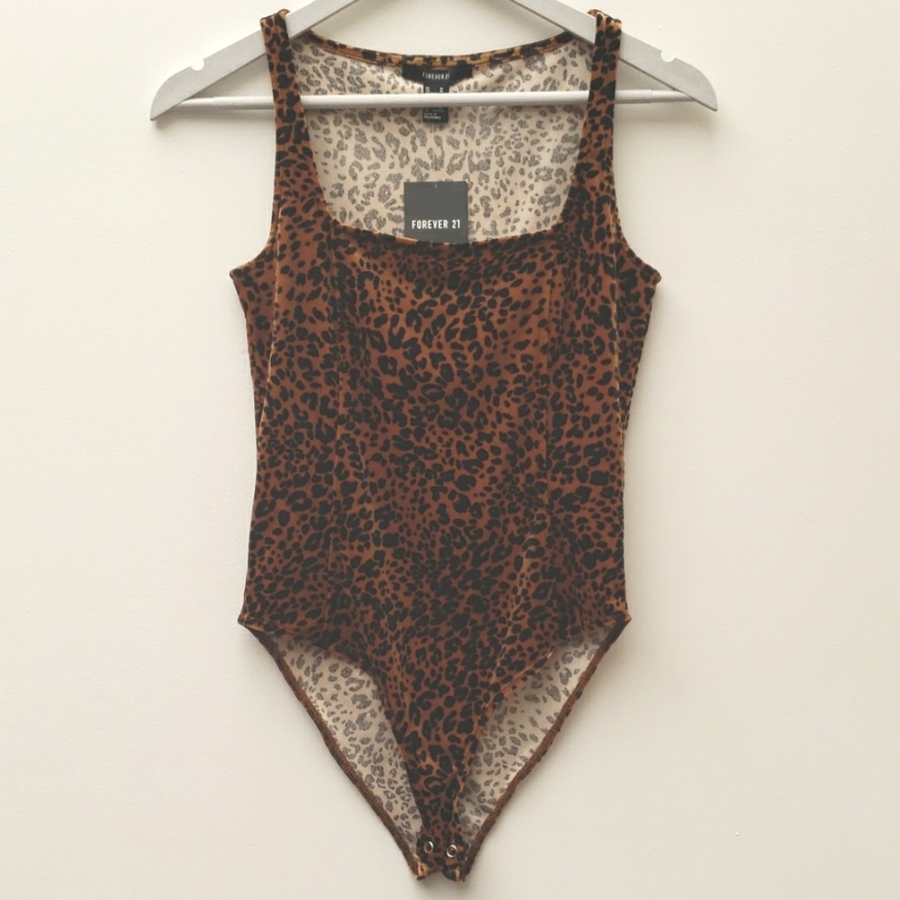 Forever 21 Animal Print Sleeveless Square Neck Bodysuit Women Size Medium